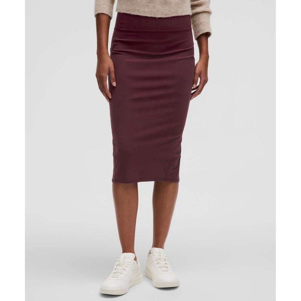 Lululemon Nulu Slim Fit High Rise Midi Skirt Garnet Red Work Office Womens 12